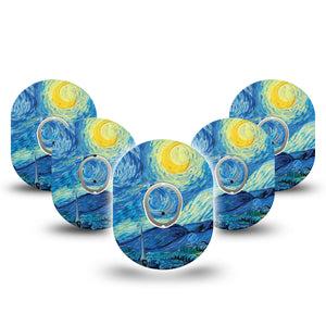 ExpressionMed Starry Nights Dexcom G7 and Stelo Tape 5-Pack Tape and 5-Pack Sticker Colorful Doggies Inspired, Plaster Continuous Glucose Monitor Design