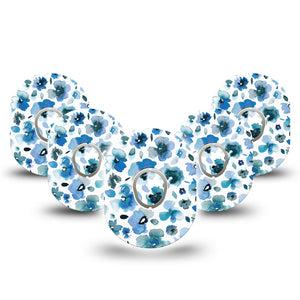 ExpressionMed Sapphire Petals Dexcom G7 and Stelo Tape 5-Pack Tape and 5-Pack Sticker Blue Colored Florals Inspired, Plaster Continuous Glucose Monitor Design