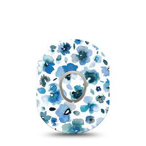 ExpressionMed Sapphire Petals Dexcom G7 and Stelo Tape Single Tape and Single Sticker Blue Watercolored Florals Themed, Plaster Continuous Glucose Monitor Design