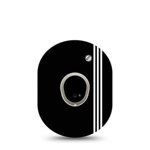 ExpressionMed Sporty Dexcom G7 and Stelo Tape Single Tape and Single Sticker Three White Pin Stripes, Plaster Continuous Glucose Monitor Design