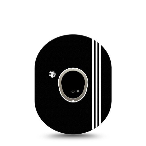 ExpressionMed Sporty Dexcom G7 and Stelo Tape Single Tape and Single Sticker Three White Pin Stripes, Plaster Continuous Glucose Monitor Design