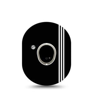 ExpressionMed Sporty Dexcom G7 and Stelo Tape Single Tape and Single Sticker Three White Pin Stripes, Plaster Continuous Glucose Monitor Design