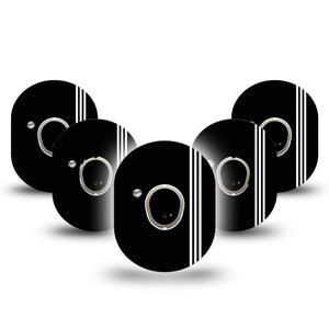 ExpressionMed Sporty Dexcom G7 and Stelo Tape 5-Pack Tape and 5-Pack Sticker Three White Pin Stripes, Plaster Continuous Glucose Monitor Design