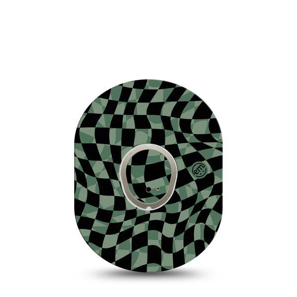 ExpressionMed Green & Black Checkerboard Dexcom G7 and Stelo Tape Single Tape and Single Sticker Green and Black Wavy Checkerboard, Plaster Continuous Glucose Monitor Design