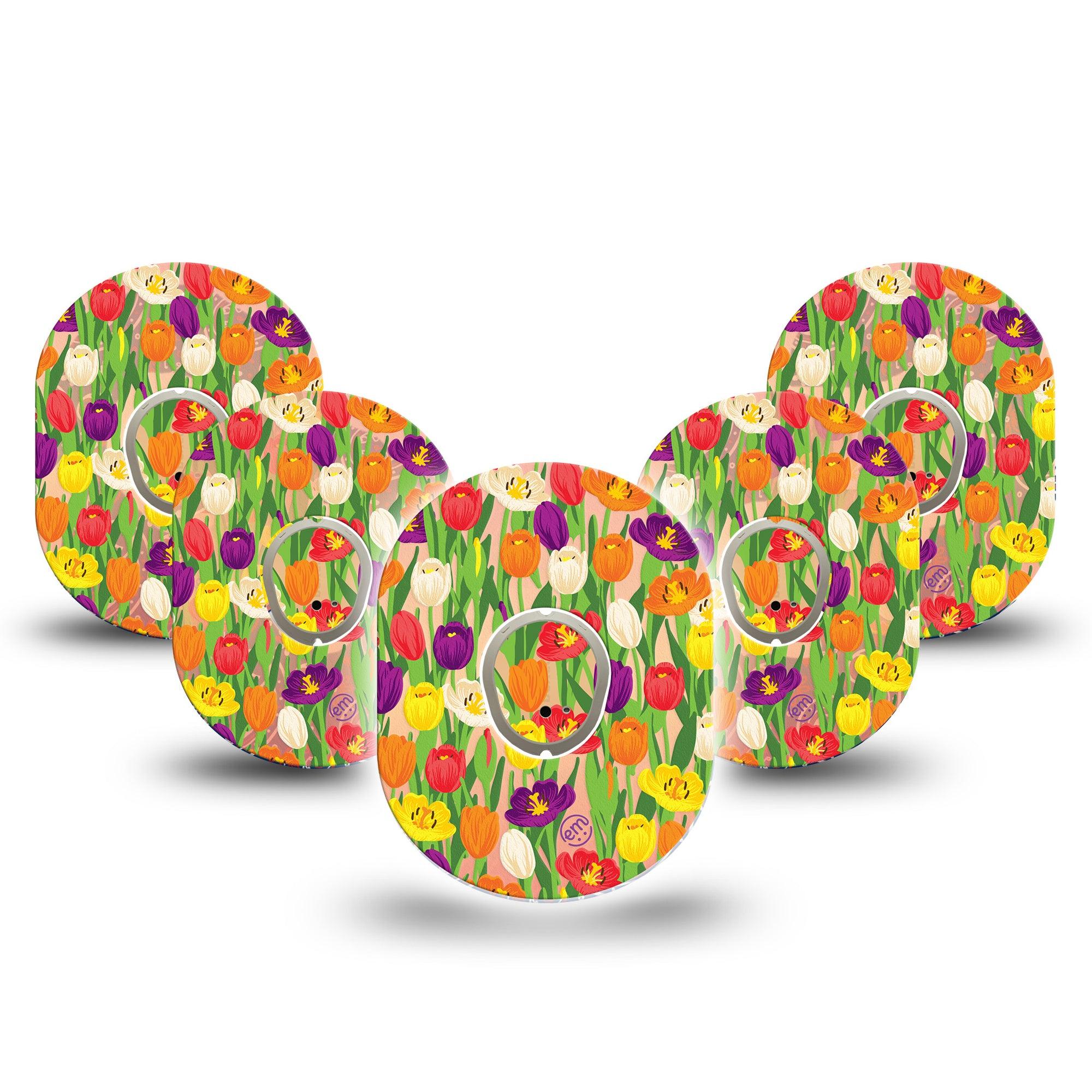 ExpressionMed Tulips Dexcom G7 and Stelo Tape 5-Pack Tape and 5-Pack Sticker Spring Florals Inspired, Plaster Continuous Glucose Monitor Design
