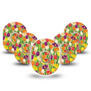 ExpressionMed Tulips Dexcom G7 and Stelo Tape 5-Pack Tape and 5-Pack Sticker Spring Florals Inspired, Plaster Continuous Glucose Monitor Design