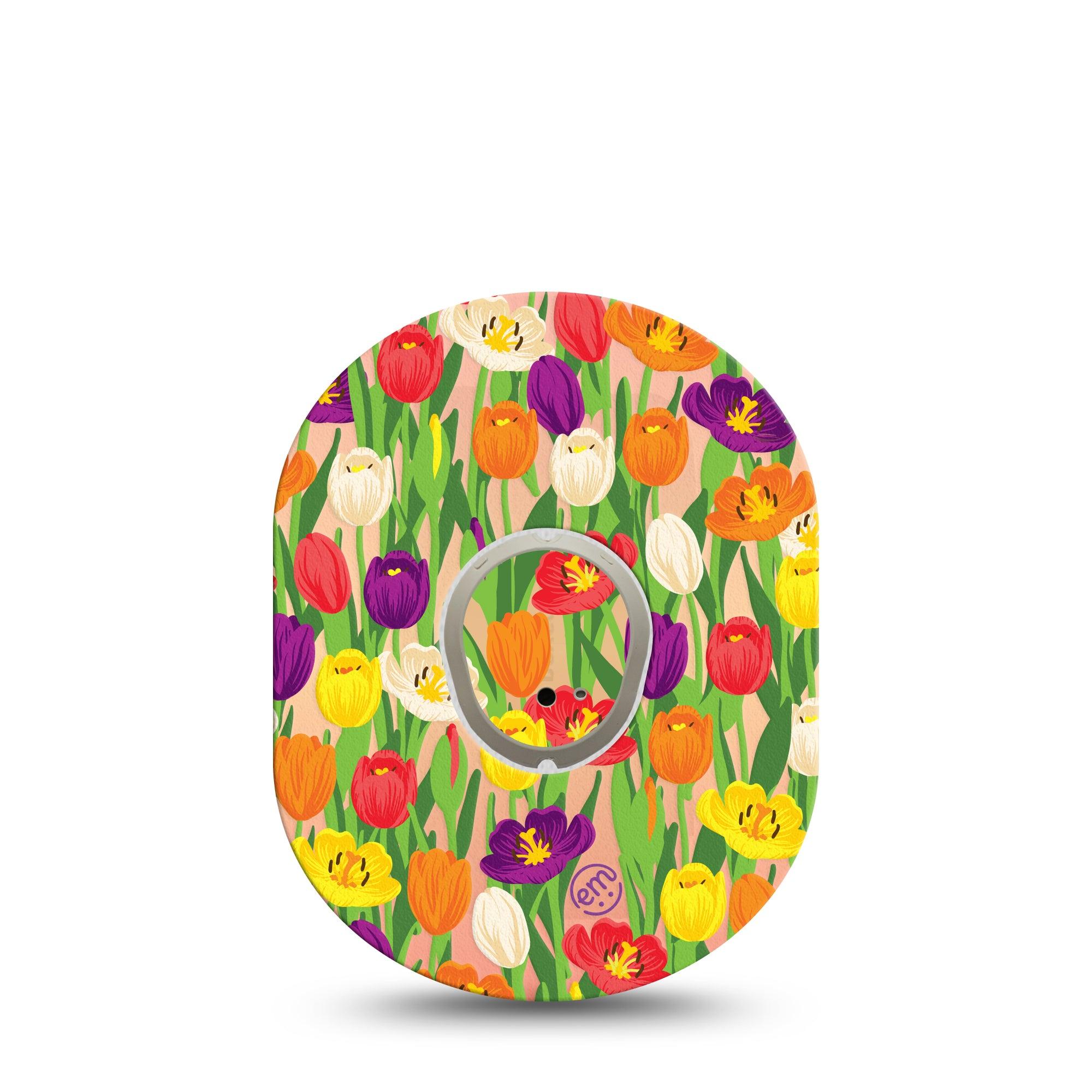 ExpressionMed Tulips Dexcom G7 and Stelo Tape Single Tape and Single Sticker Colorful Florals Inspired, Plaster Continuous Glucose Monitor Design