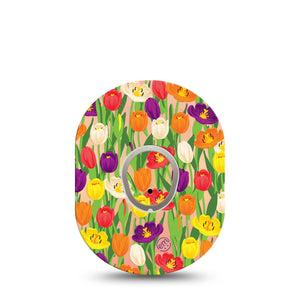 ExpressionMed Tulips Dexcom G7 and Stelo Tape Single Tape and Single Sticker Colorful Florals Inspired, Plaster Continuous Glucose Monitor Design
