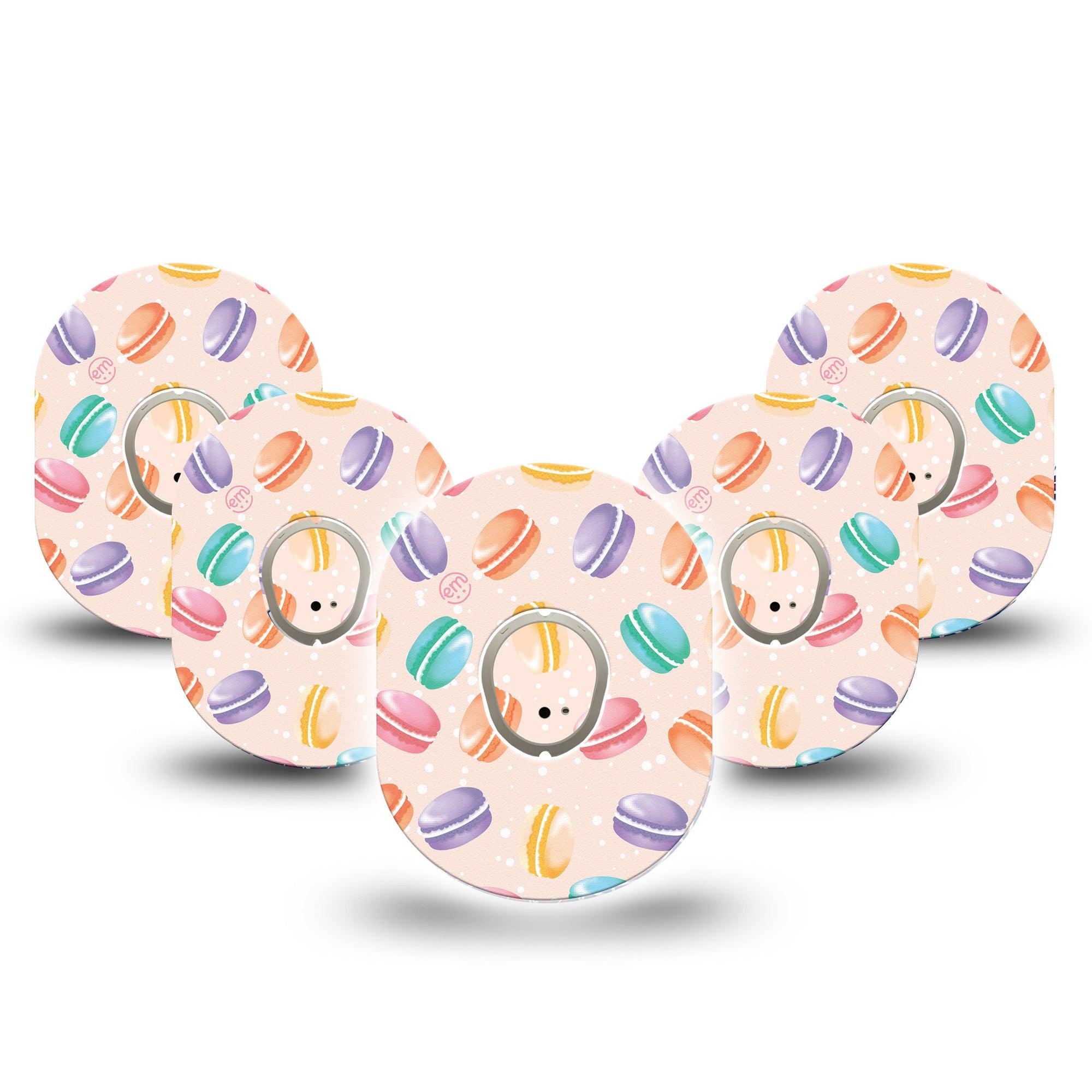 ExpressionMed Macarons Dexcom G7 and Stelo Tape 5-Pack Tape and 5-Pack Sticker Pastry Foods Themed, Plaster Continuous Glucose Monitor Design