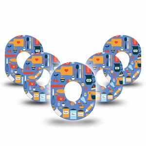 Baking Dexcom G7 Tape, 5-Pack, Pastry Goods Themed, CGM Plaster Patch Design