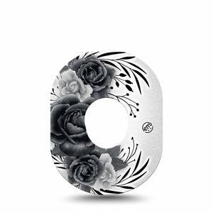 ExpressionMed Tattoo Rose Dexcom G7 Tape, Single, Black And Gray Florals Themed, CGM Plaster Patch Design