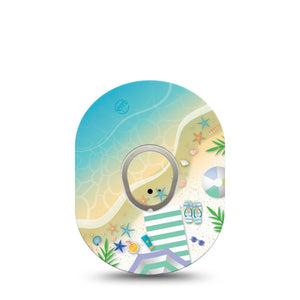 ExpressionMed Relaxing Beach Dexcom G7 Transmitter Sticker, Single, White Beach Themed, Dexcom G7 Transmitter Vinyl Sticker, With Matching Dexcom G7 Tape, CGM Adhesive Patch Design