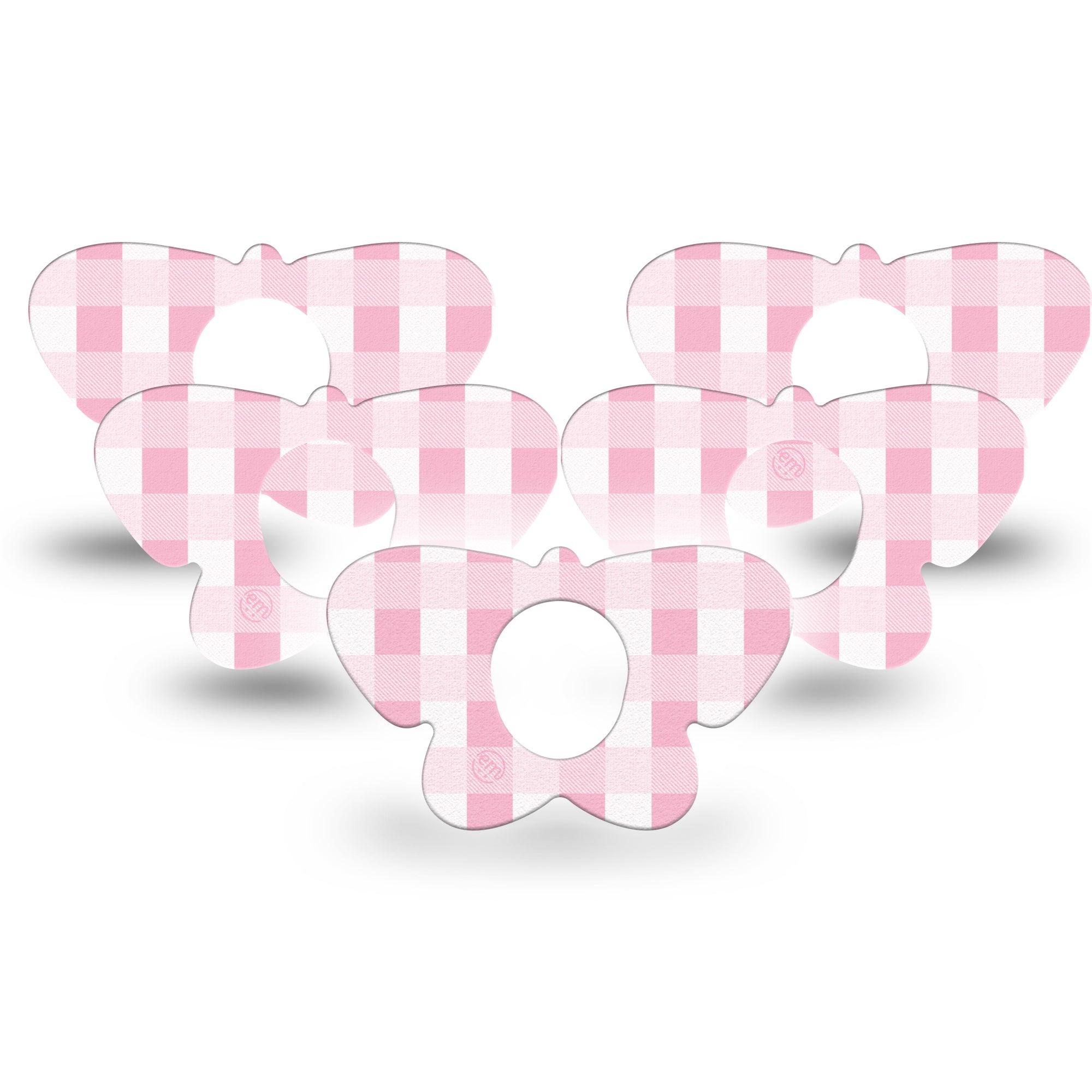 ExpressionMed Pink Gingham Dexcom G7 Butterfly Shape Tape, Dexcom Stelo Glucose Biosensor System,  5-Pack Tape Charming Gingham, Adhesive Tape CGM Design