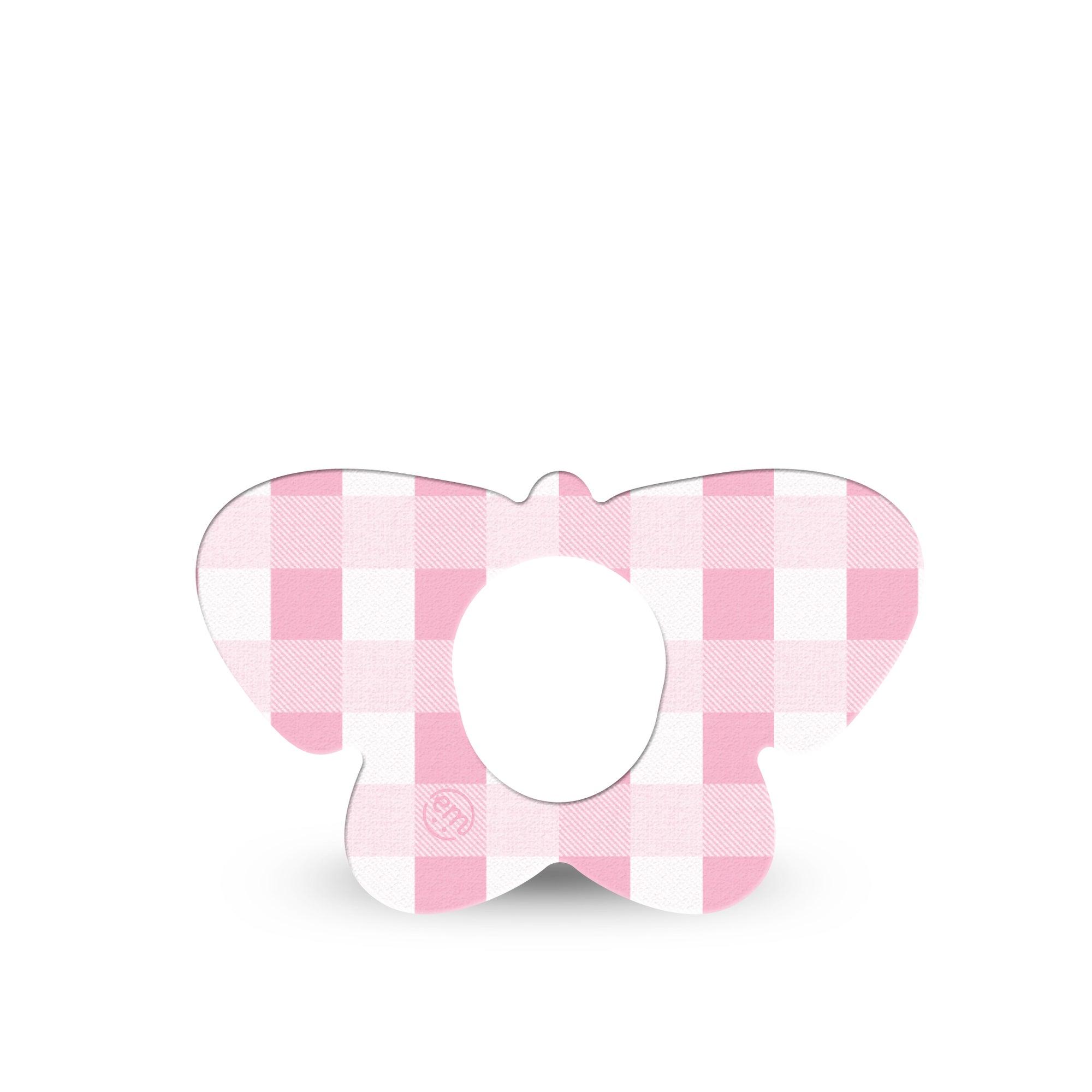 ExpressionMed Pink Gingham Dexcom G7 Butterfly Shape Tape, Dexcom Stelo Glucose Biosensor System,  Single Tape Checkered Pattern, Adhesive Tape CGM Design