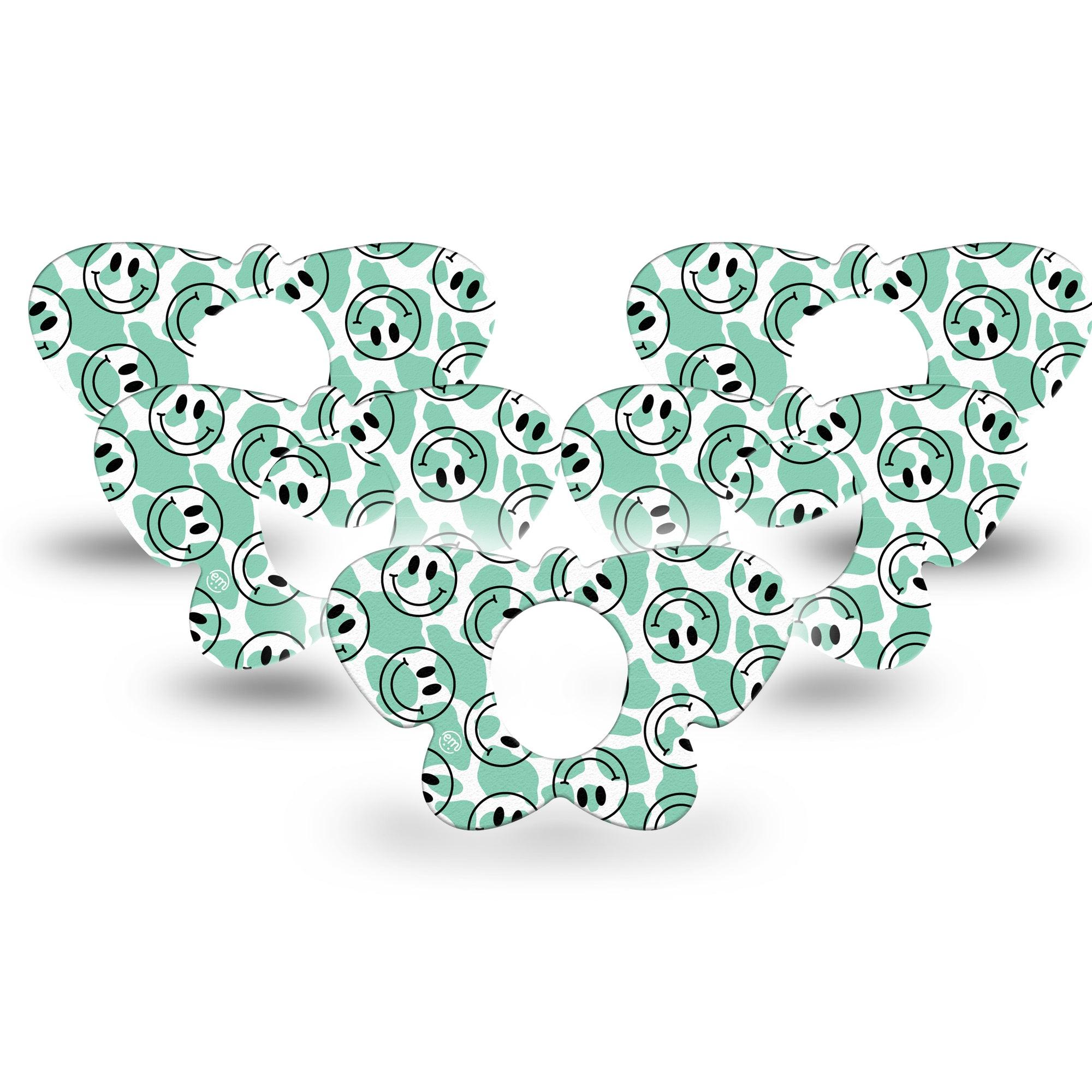 ExpressionMed Happy Cow Print Dexcom G7 Butterfly Shape Tape, Dexcom Stelo Glucose Biosensor System,  5-Pack Tape Friendly Heifer, Adhesive Tape CGM Design