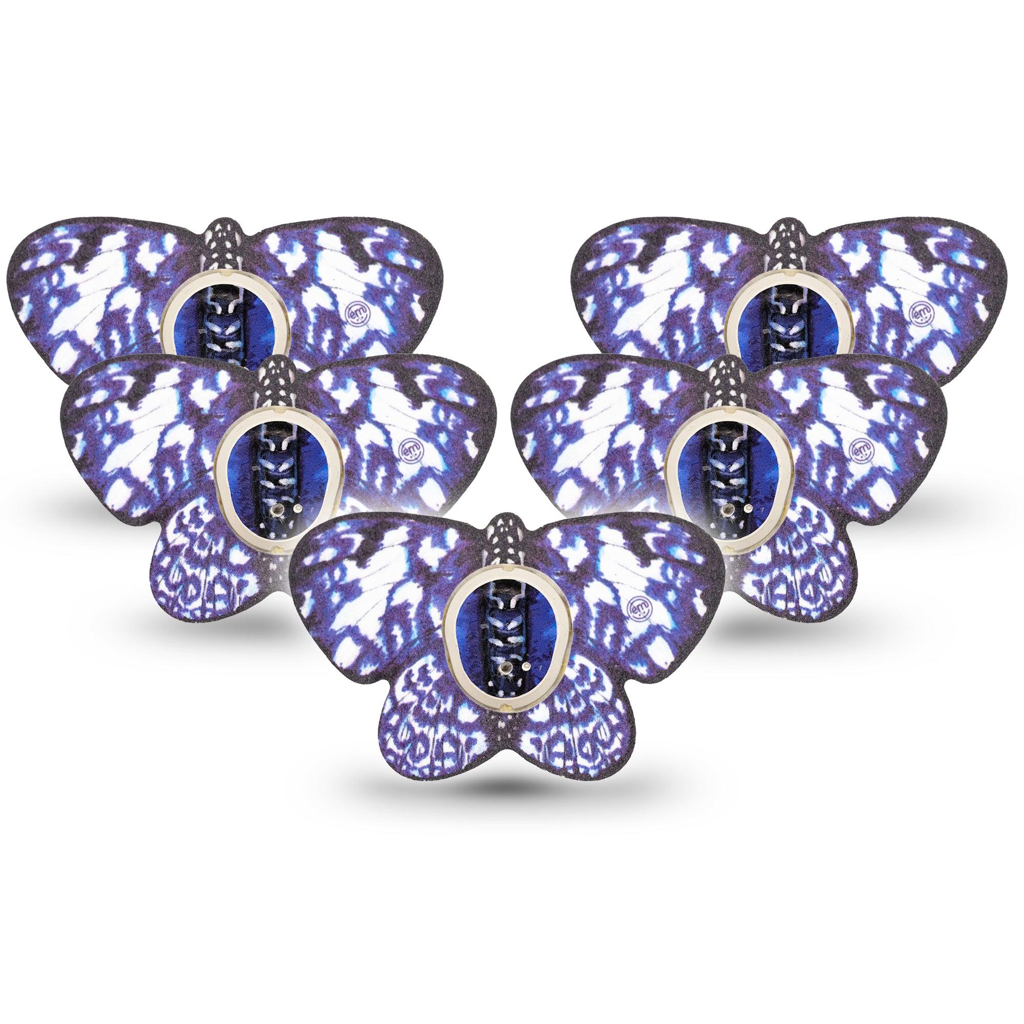 ExpressionMed Blue Tie Dye Butterfly Dexcom G7 Butterfly Tape 5-Pack Azure Viceroy, CGM, Plaster Patch Design, Dexcom Stelo Glucose Biosensor System with center stickers