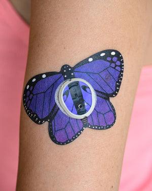 ExpressionMed Purple Monarch Butterfly Dexcom G7 Transmitter Sticker, Single Tape and Single Sticker, Arm Wearing Butterfly Themed CGM Adhesive Patch Design