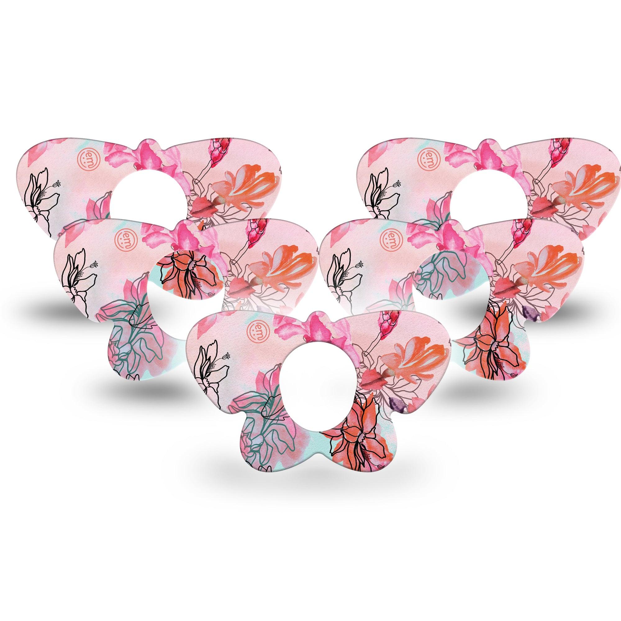 ExpressionMed Whismical Blossoms Butterfly Dexcom G7 Tape, 5-Pack, Outlandish Pink Floral Themed, CGM Overlay Patch Design