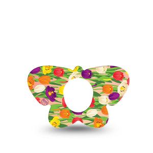 ExpressionMed Tulips Butterfly Dexcom G7 Tape, Single, Eye-Catching Flower Themed, CGM Overlay Patch Design