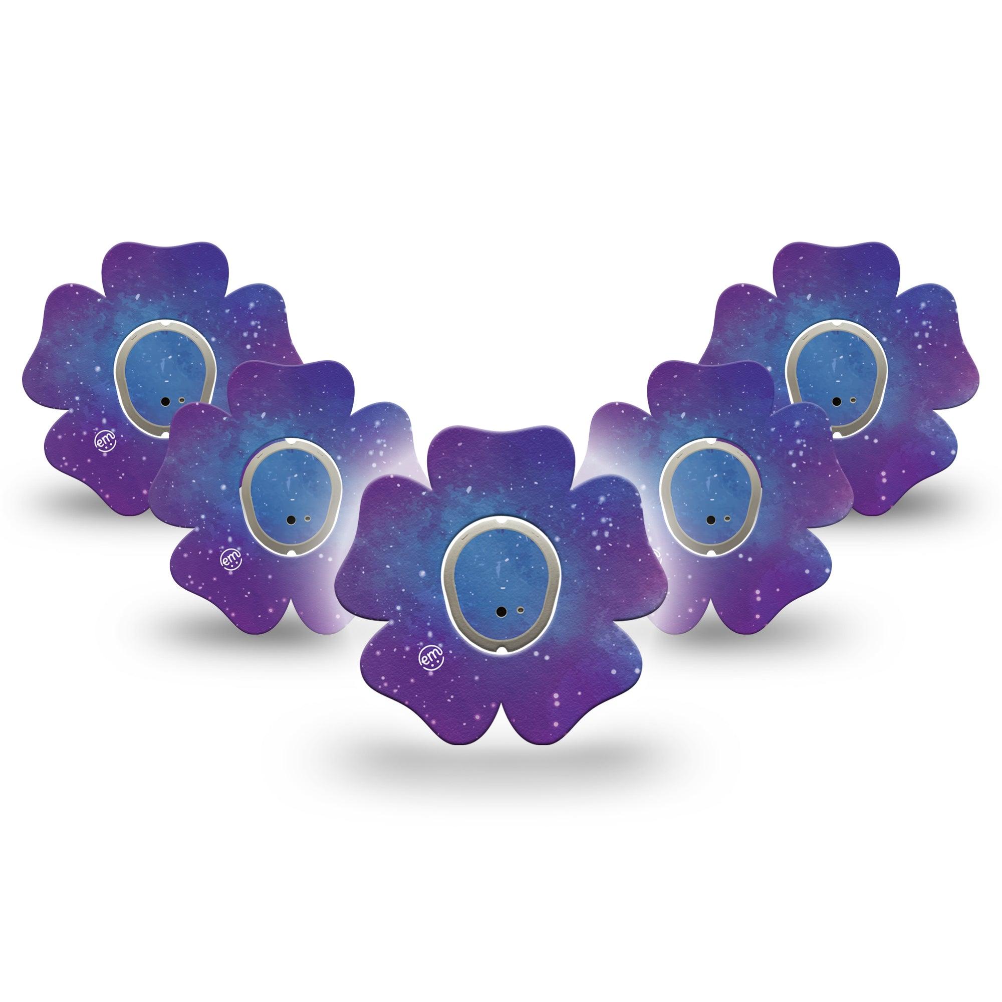 ExpressionMed Galaxy Dexcom G7 Flower Shape Tape, Dexcom Stelo Glucose Biosensor System, 5-Pack Tape and 5-Pack Sticker Space Galaxy Plaster CGM Design