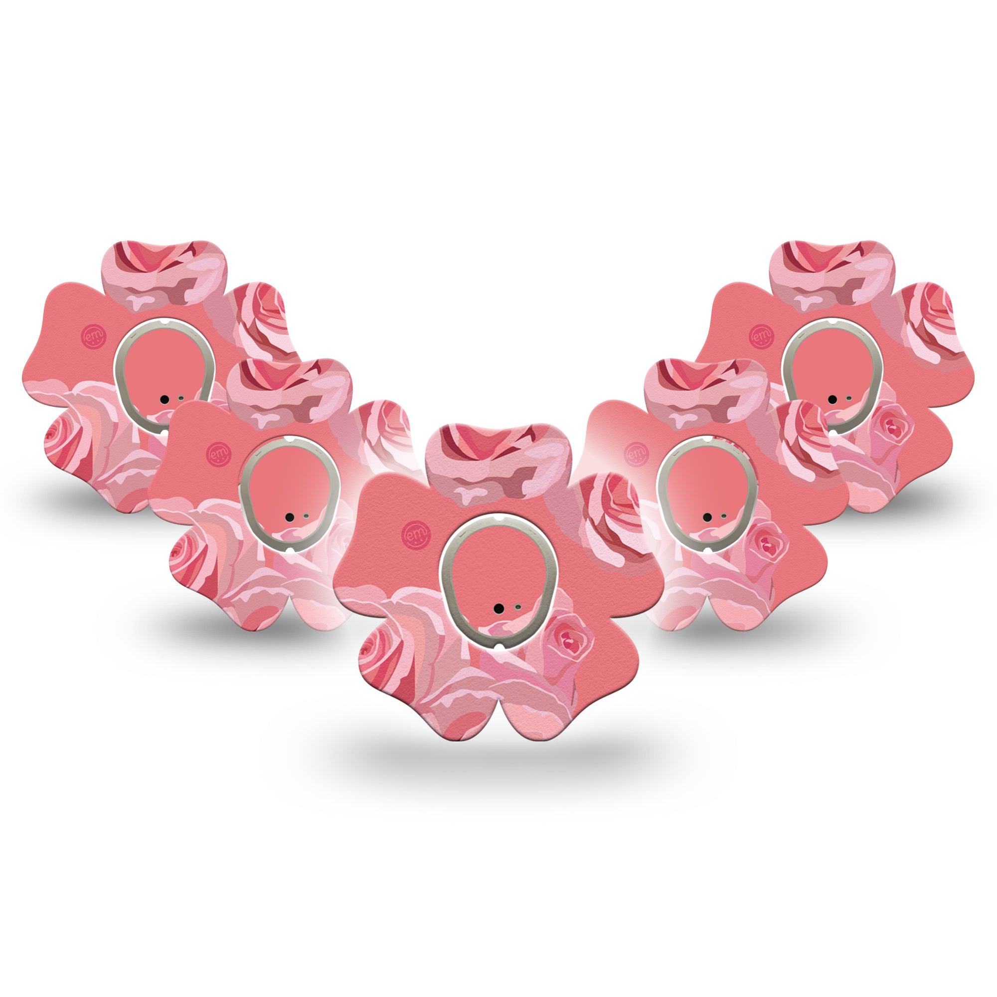 ExpressionMed Blush Rose Dexcom G7 Flower Shape Tape, Dexcom Stelo Glucose Biosensor System, 5-Pack Tape and 5-Pack Sticker Soft Blossom Plaster CGM Design