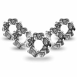 ExpressionMed Black Tie Floral G7 Flower 5-Pack, Black and White Floral, Continuous Glucose Monitor Fixing Ring Patch Design, Dexcom Stelo Glucose Biosensor System