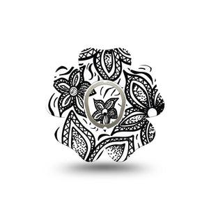 ExpressionMed Black Tie Floral G7 Flower Single Sticker and Tape, Floral Pattern, CGM Adhesive Patch Design, Dexcom Stelo Glucose Biosensor System