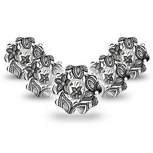 ExpressionMed Black Tie Floral G7 Flower 5-Pack Stickers and Tapes, Black and White Floral, Continuous Glucose Monitor Fixing Ring Patch Design, Dexcom Stelo Glucose Biosensor System