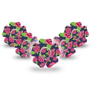 ExpressionMed Pretty Pink Roses Dexcom G7 Flower Shape Tape, Dexcom Stelo Glucose Biosensor System, 5-Pack Tape and 5-Pack Sticker Garden Roses, Adhesive Tape CGM Design