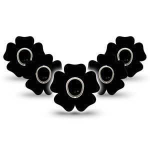 Expression Black Flower Dexcom G7 Tape, 5-Pack, Single Colored Themed, CGM Plaster Patch Design, Dexcom Stelo Glucose Biosensor System with center stickers