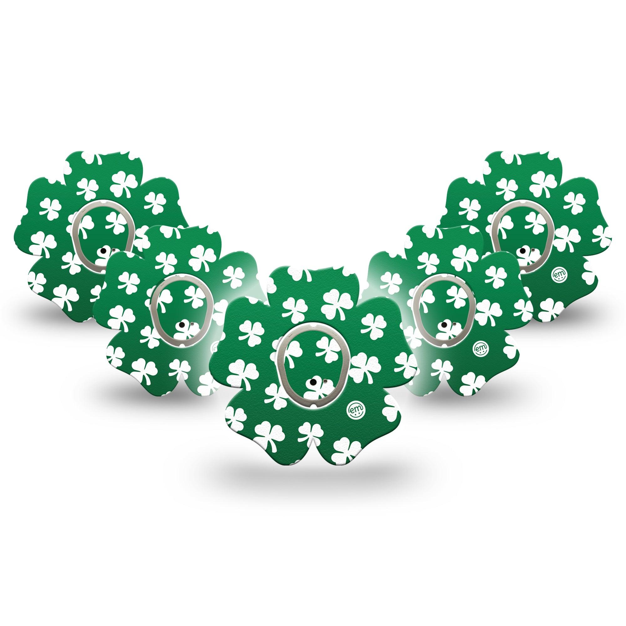 ExpressionMed Shamrock Dexcom G7 Flower Shape Tape, Dexcom Stelo Glucose Biosensor System, 5-Pack Tape + 5-Pack Sticker Green Sequined Pattern, Plaster CGM Design