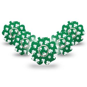 ExpressionMed Shamrock Dexcom G7 Flower Shape Tape, Dexcom Stelo Glucose Biosensor System, 5-Pack Tape + 5-Pack Sticker Green Sequined Pattern, Plaster CGM Design