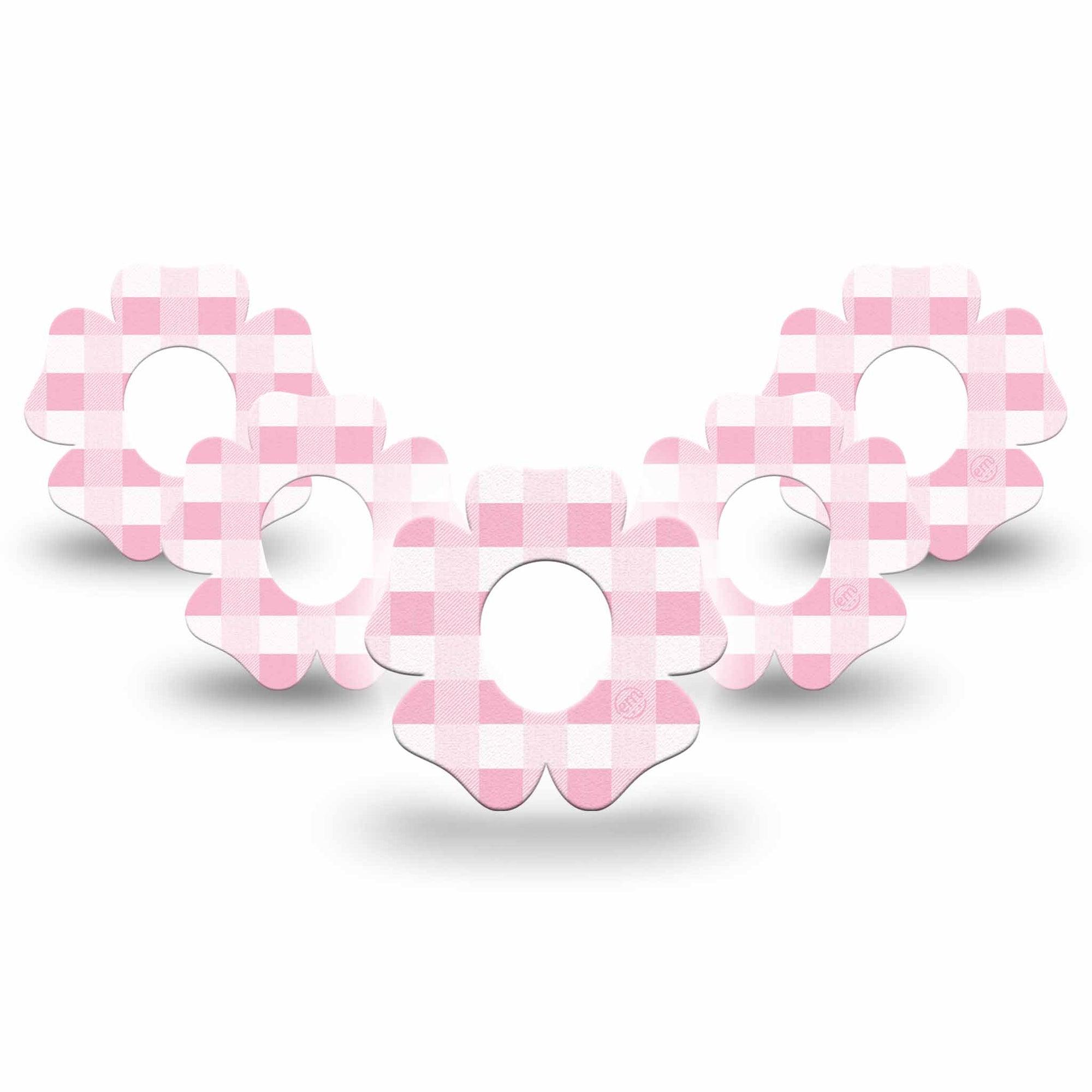 ExpressionMed Pink Gingham Dexcom G7 Flower Shape Tape, Dexcom Stelo Glucose Biosensor System, 5-Pack Tape Classic Gingham, Adhesive Tape CGM Design