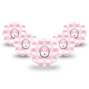 ExpressionMed Pink Gingham Dexcom G7 Flower Shape Tape, Dexcom Stelo Glucose Biosensor System, 5-Pack Tape & 5-Pack Sticker Soft Check, Adhesive Tape CGM Design