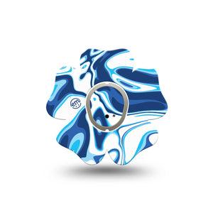 ExpressionMed Blue Marble Dexcom G7 Flower Shape Tape, Dexcom Stelo Glucose Biosensor System, Single Tape and Single Sticker Marble Swirl, Plaster CGM Design