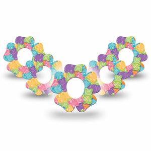 ExpressionMed Gummy Bears Dexcom G7 Flower Shape Tape, Dexcom Stelo Glucose Biosensor System, 5-Pack Chewable Treats Adhesive Tape CGM Design