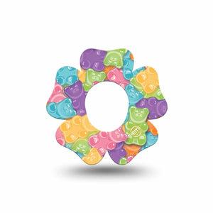 ExpressionMed Gummy Bears Dexcom G7 Flower Shape Tape, Dexcom Stelo Glucose Biosensor System,  Single Tape Colorful Candies Adhesive Tape CGM Design