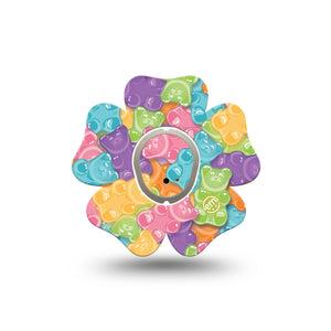 ExpressionMed Gummy Bears Dexcom G7 Flower Shape Tape, Dexcom Stelo Glucose Biosensor System, Single Tape and Sticker, Colorful Candies Adhesive Tape CGM Design