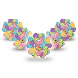 ExpressionMed Gummy Bears Dexcom G7 Flower Shape Tape, Dexcom Stelo Glucose Biosensor System, 5-Pack Tape and 5-Pack Sticker, Chewable Treats Adhesive Tape CGM Design
