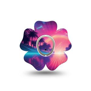 ExpressionMed Neon Synthwave Dexcom G7 Flower Shape Tape, Dexcom Stelo Glucose Biosensor System, Single Tape and Single Sticker Futuristic Glow, Plaster CGM Design