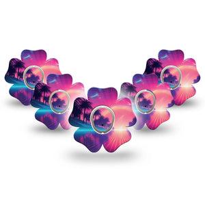 ExpressionMed Neon Synthwave Dexcom G7 Flower Shape Tape, Dexcom Stelo Glucose Biosensor System, 5-Pack Tape and 5-Pack Sticker Retro Neon, Adhesive Tape CGM Design