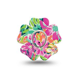 ExpressionMed Tropic Burst Dexcom G7 Flower Shape Tape, Dexcom Stelo Glucose Biosensor System, Single Tape and Single Sticker Tropical Vibes, Plaster CGM Design