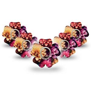 ExpressionMed Dahlia Bouquet Dexcom G7 Flower Shape 5-Pack Dahlia Garden Inspiration Patch CGM Design, Dexcom Stelo Glucose Biosensor System with center stickers