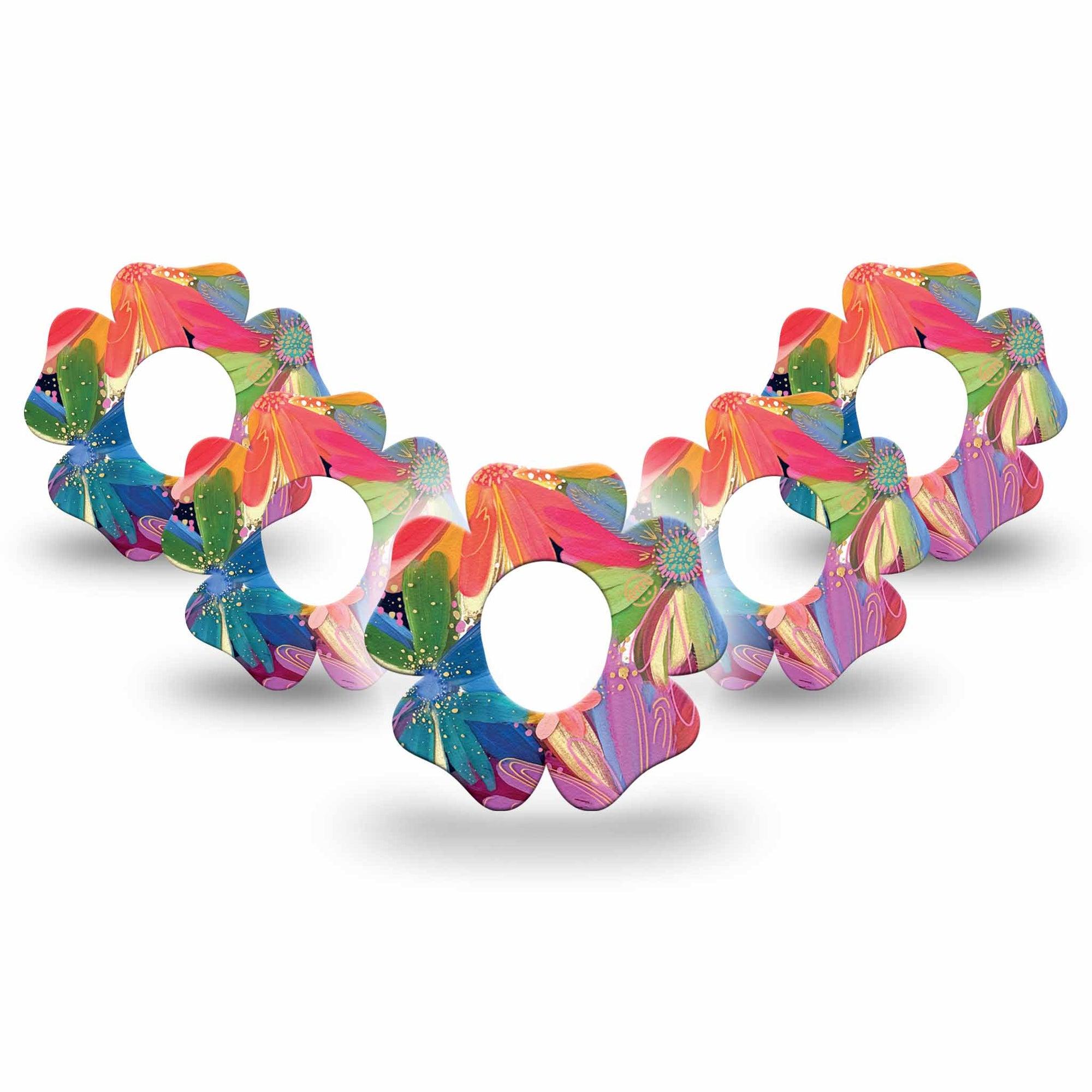ExpressionMed Flower Song Dexcom G7 Flower Shape 5-Pack Colorful Abstract by Etta Vee Patch CGM Design, Dexcom Stelo Glucose Biosensor System