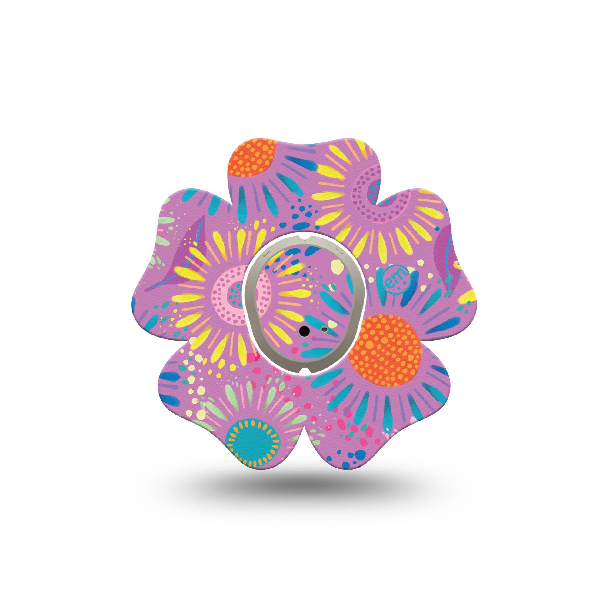 ExpressionMed Giant Daisies Dexcom G7 Flower Shape Single Colorful Abstract by Etta Vee Patch CGM Design, Dexcom Stelo Glucose Biosensor System with center sticker