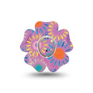 ExpressionMed Giant Daisies Dexcom G7 Flower Shape Single Colorful Abstract by Etta Vee Patch CGM Design, Dexcom Stelo Glucose Biosensor System with center sticker
