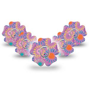 ExpressionMed Giant Daisies Dexcom G7 Flower Shape 5-Pack Colorful Abstract by Etta Vee Patch CGM Design, Dexcom Stelo Glucose Biosensor System with center stickers