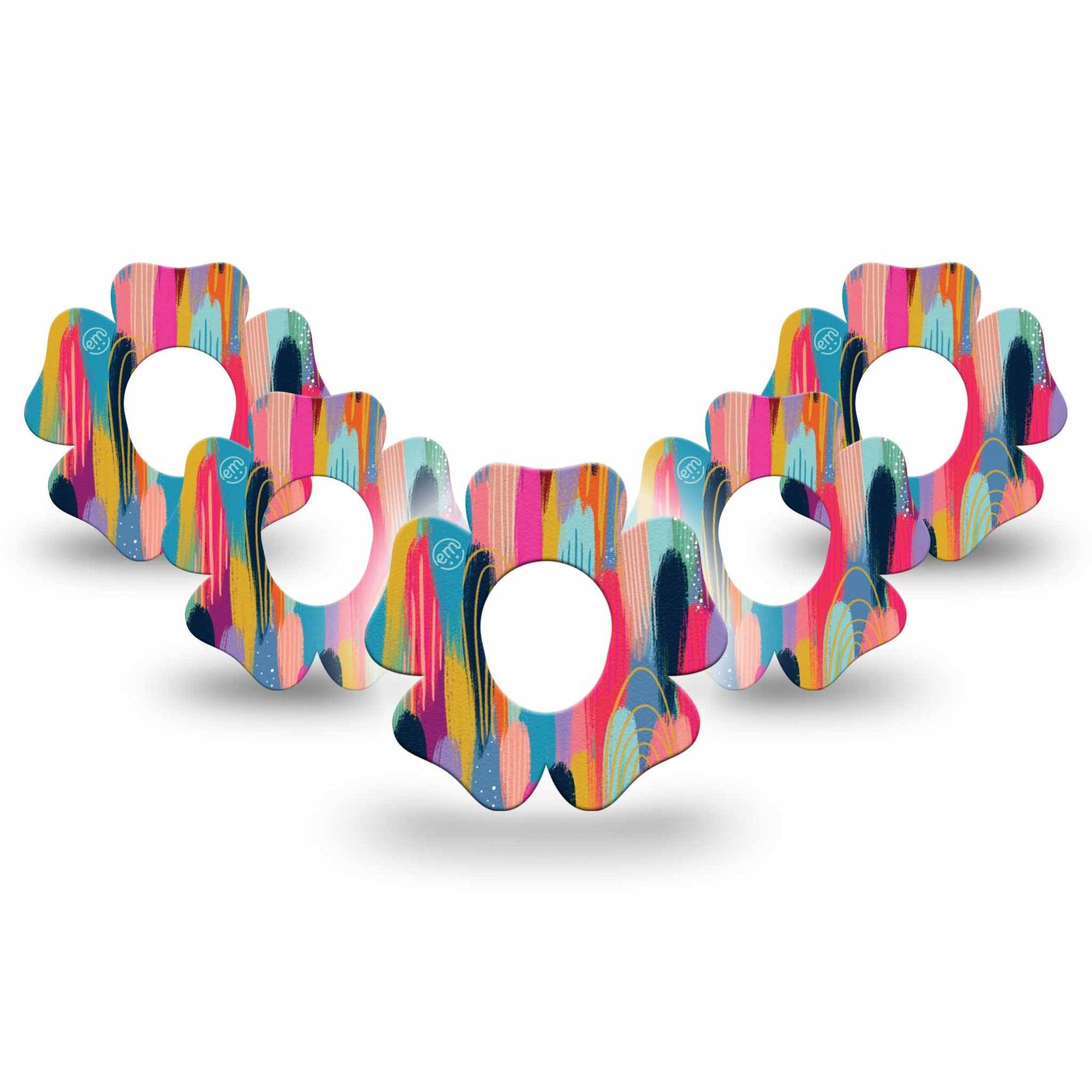 ExpressionMed Brush Strokes Dexcom G7 Flower Shape 5-Pack Vibrant Etta Vee Design Patch CGM Design, Dexcom Stelo Glucose Biosensor System