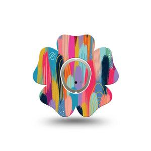 ExpressionMed Brush Strokes Dexcom G7 Flower Shape Single Modern Abstract art by Etta Vee Patch CGM Design, Dexcom Stelo Glucose Biosensor System with center sticker