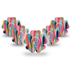 ExpressionMed Brush Strokes Dexcom G7 Flower Shape 5-Pack Vibrant Etta Vee Design Patch CGM Design, Dexcom Stelo Glucose Biosensor System with center stickers